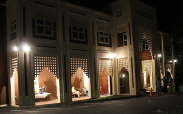 The Islamic Center of Boston, Wayland building at night, showing its geometric star-lattice architecture